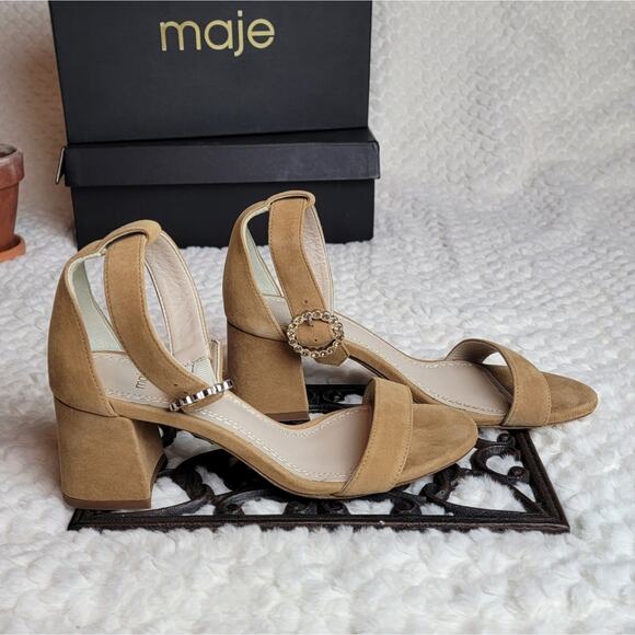 NIB Maje Farria Suede Heels in Camel, Sz 37 / US 6-6.5 - Picture 5 of 12